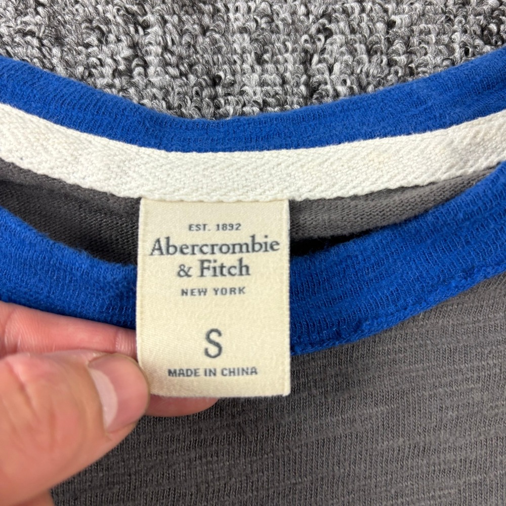 Y2K Abercrombie & Fitch Big Moose Raglan Baseball Tee Grey Blue Unisex Small - Picture 3 of 6